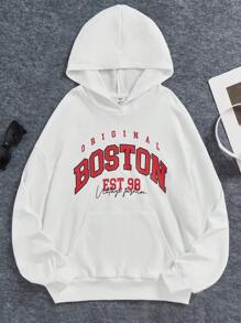 SHEIN Teen Mädchen Hoodie mit Buchstaben Grafik, Känguru-Tasche