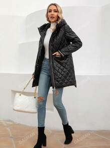 Zip Up Hooded Quilted Coat