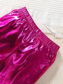 SHEIN 女小童前蝴蝶結喇叭褲 - 玫紅色 - 查看 3