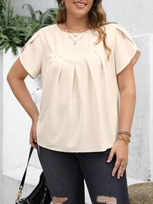 SHEIN Franclia Plus Petal Sleeve Fold Pleated Detail Blouse - Apricot - View 3