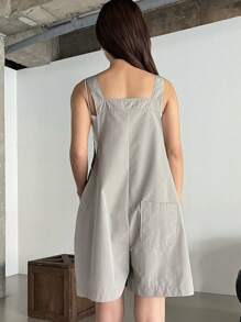 DAZY Solid Slant Pocket Overall Romper Without Tube Top - Grey - View 2