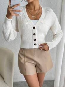SHEIN Essnce Button Front Drop Shoulder Cardigan