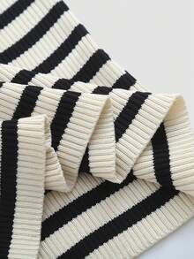 条纹印花吊带连衣裙，适合派对和夏季穿着，优雅时尚 - 黑與白 - 查看 5