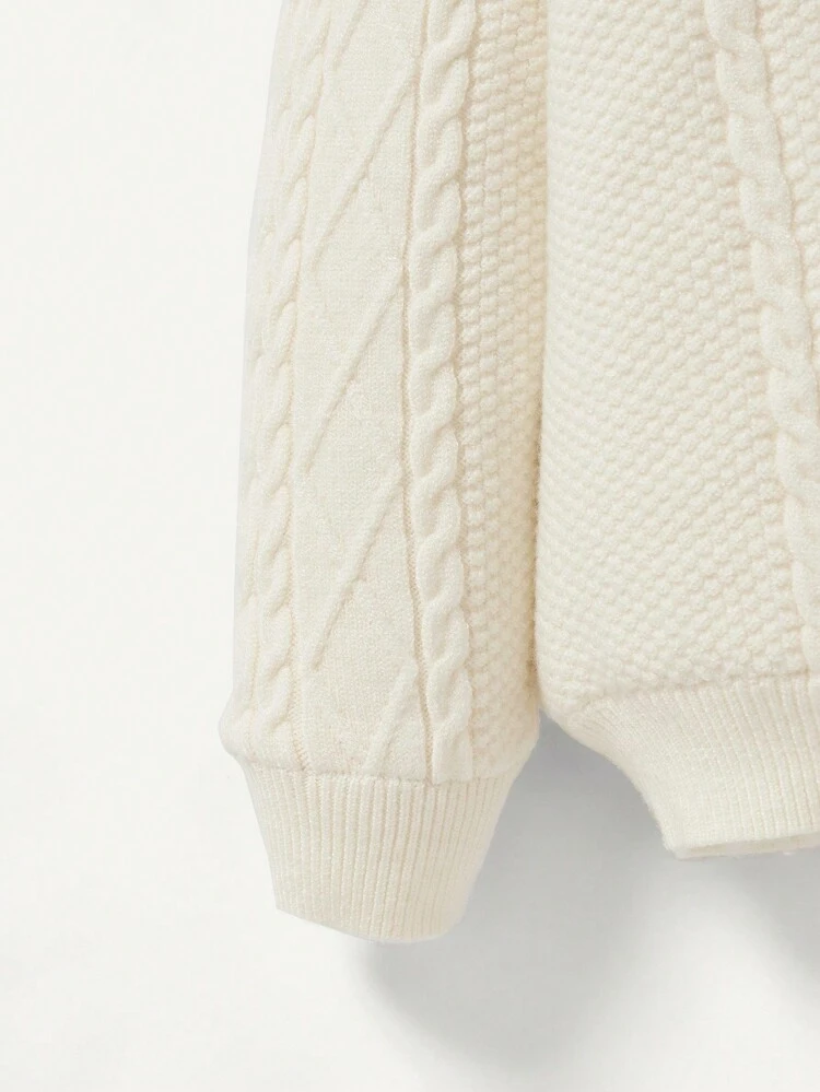 Baby Girl Doll Decor Thermal Lined Cable Knit Sweater