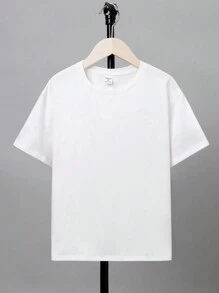 SHEIN Tween Boy Astronaut & Slogan Graphic Drop Shoulder Tee - White - View 2