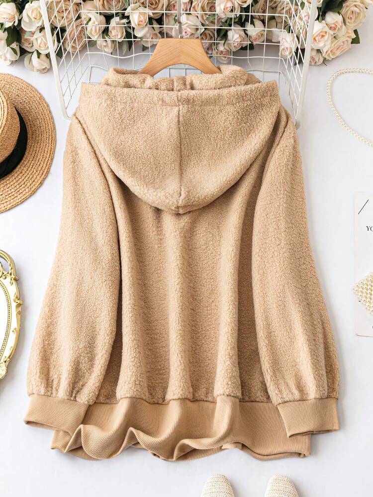 Plus Size Solid Hooded Teddy Sweatshirt Pullover Fall Sweatshirt