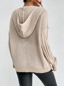 SHEIN Essnce Dây kéo Thả vai áo có mũ Áo len Mở - Màu be - Xem 2