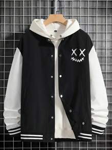 Manfinity EMRG Nam Lỏng lẻo phù hợp Đồ họa Khẩu hiệu Sọc trang trí Khối màu Áo khoác Đại học - Đen và trắng - Xem 4