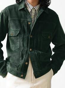 Manfinity Homme Men Flap Pocket Corduroy Jacket - Dark Green - View 1