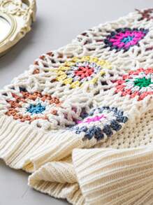 SHEIN LUNE Áo len dệt kim tay raglan họa tiết hoa, thích hợp cho mùa đông và mùa thu. - Màu be - Xem 3