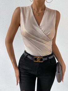 Zolique Surplice Neck Tank Top - Apricot - View 4