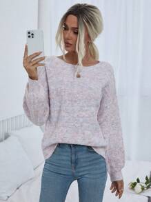 SHEIN LUNE Space Dye Drop Shoulder Sweater Knit Pullover Fall Winter Outfit - Multicolor - View 3