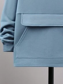 SHEIN Chico preadolescente Pantalones deportivos con capucha con estampado de slogan con bolsillo de canguro