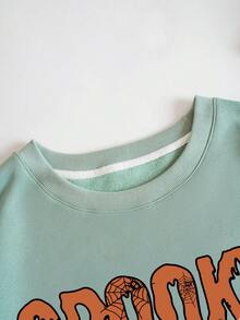 SHEIN EZwear Plus Letter and Leopard Print Thermal Lined Sweatshirt - Mint Green - View 4