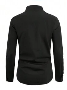 Men Solid Notched Neck Shirt - Black - View 2