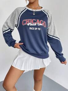 SHEIN Qutie Đồ họa Chữ cái Tay Raglan Áo nỉ - Nhiều màu - Xem 6