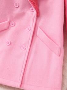 SHEIN Young Girl Lapel Neck Double Breasted Overcoat - Watermelon Pink - View 4