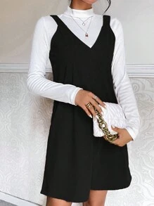 SHEIN LUNE Chất rắn Đầm Pinafore Without Tee - màu đen - Xem 1