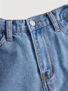 SHEIN Teen Girl Distressed Wide Leg Jeans Suitable For Summer Daily Casual Wear - Medium Wash - View 4