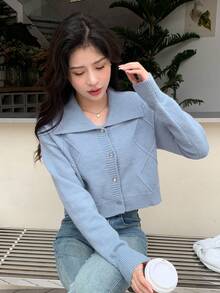 DAZY 素色落肩袖短款開衫 - 淺藍色 - 查看 6