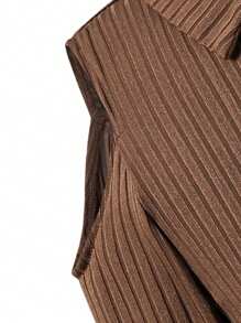 SHEIN Tween Girl Cold Shoulder Button Front Rib-knit Unitard Romper Without Bag - Khaki - View 6