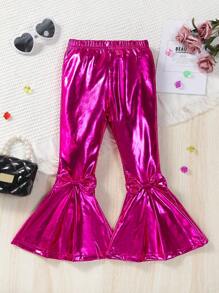 SHEIN 女小童前蝴蝶結喇叭褲 - 玫紅色 - 查看 1