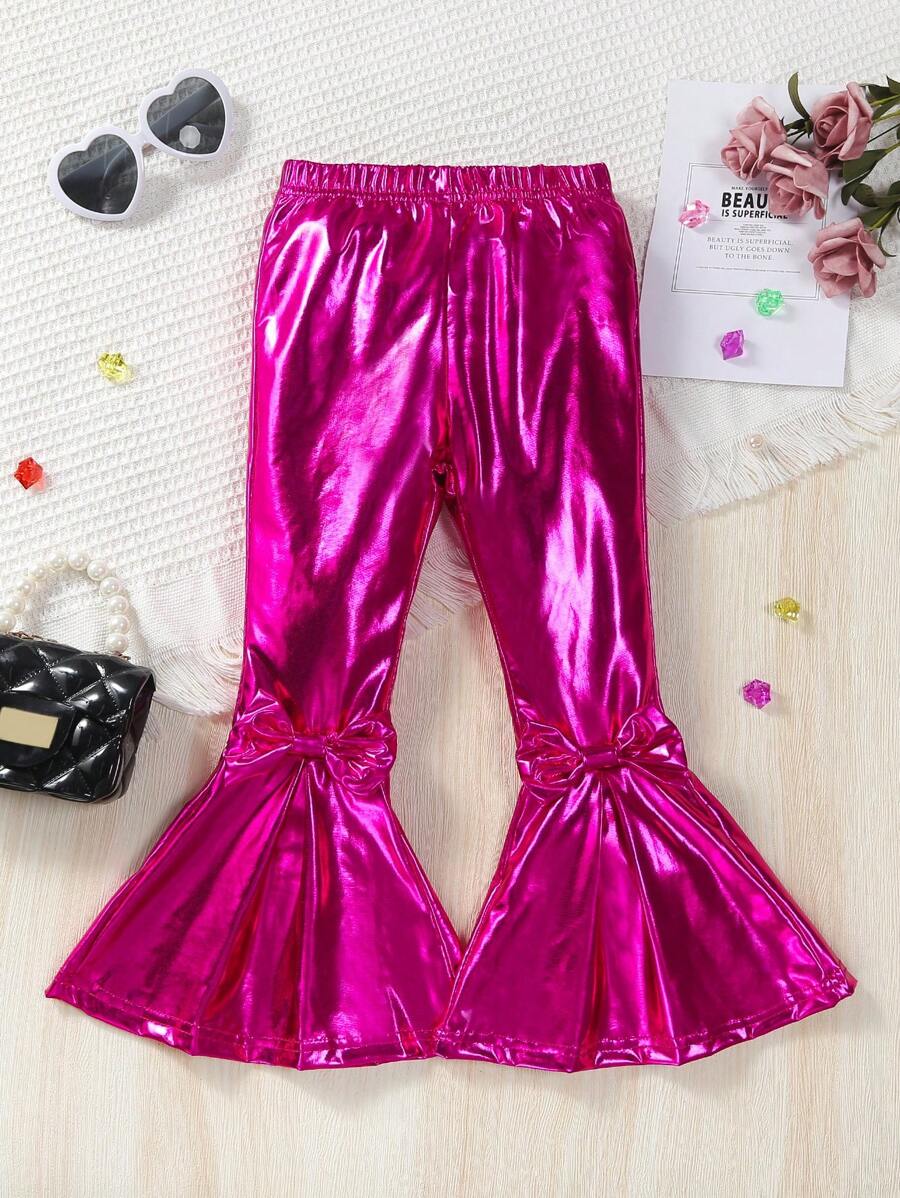 SHEIN 女小童前蝴蝶結喇叭褲 - 玫紅色 - 查看 1