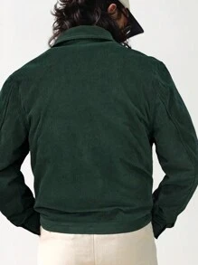 Manfinity Homme Men Flap Pocket Corduroy Jacket - Dark Green - View 2