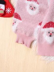 SHEIN Tween Girl Christmas Santa Claus Pattern Drop Shoulder Sweater,In Fall/Winter - Multicolor - View 6