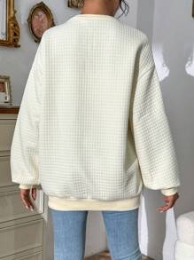 SHEIN EZwear Thư được vá Thả vai Áo nỉ - Màu be - Xem 2