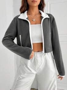 Muchica Zip Up Crop Jacket - Grey - View 3