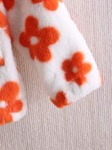 SHEIN Young Girl 1pc Floral Pattern Zipper Front Teddy Coat - White - View 5