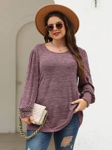 Nemidor Plus Solid Bishop Sleeve Tee - Red Violet - View 4