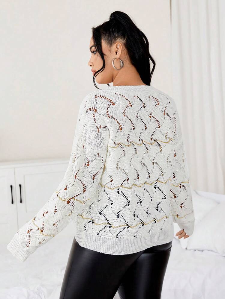 Plus Pointelle Knit Drop Shoulder Sweater Knit Pullover Fall Winter Sweater