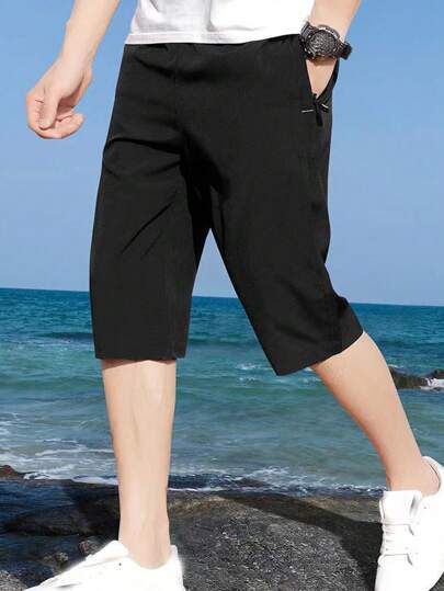Men Zip Pocket Side Straight Leg Shorts