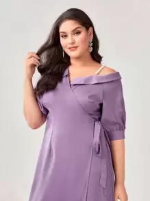 Modelyn Plus Asymmetrical Neck Knot Side Dress