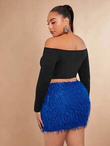 SHEIN BAE 大碼毛茸茸包臀半身裙 - 寶藍色 - 查看 2