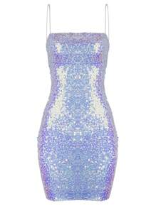 闪光亮片吊带紧身迷你连衣裙，彩虹薰衣草色 - 紫色 - 查看 9