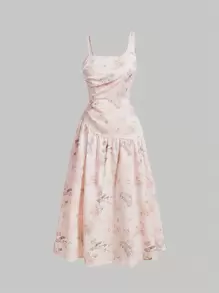 SHEIN MOD Floral Print Ruffle Hem Dress Without Tee - Multicolor - View 1