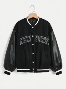 SHEIN EZwear Đồ họa Chữ cái Sọc trang trí Thả vai Áo khoác Không có Áo ba lỗ - màu đen - Xem 1