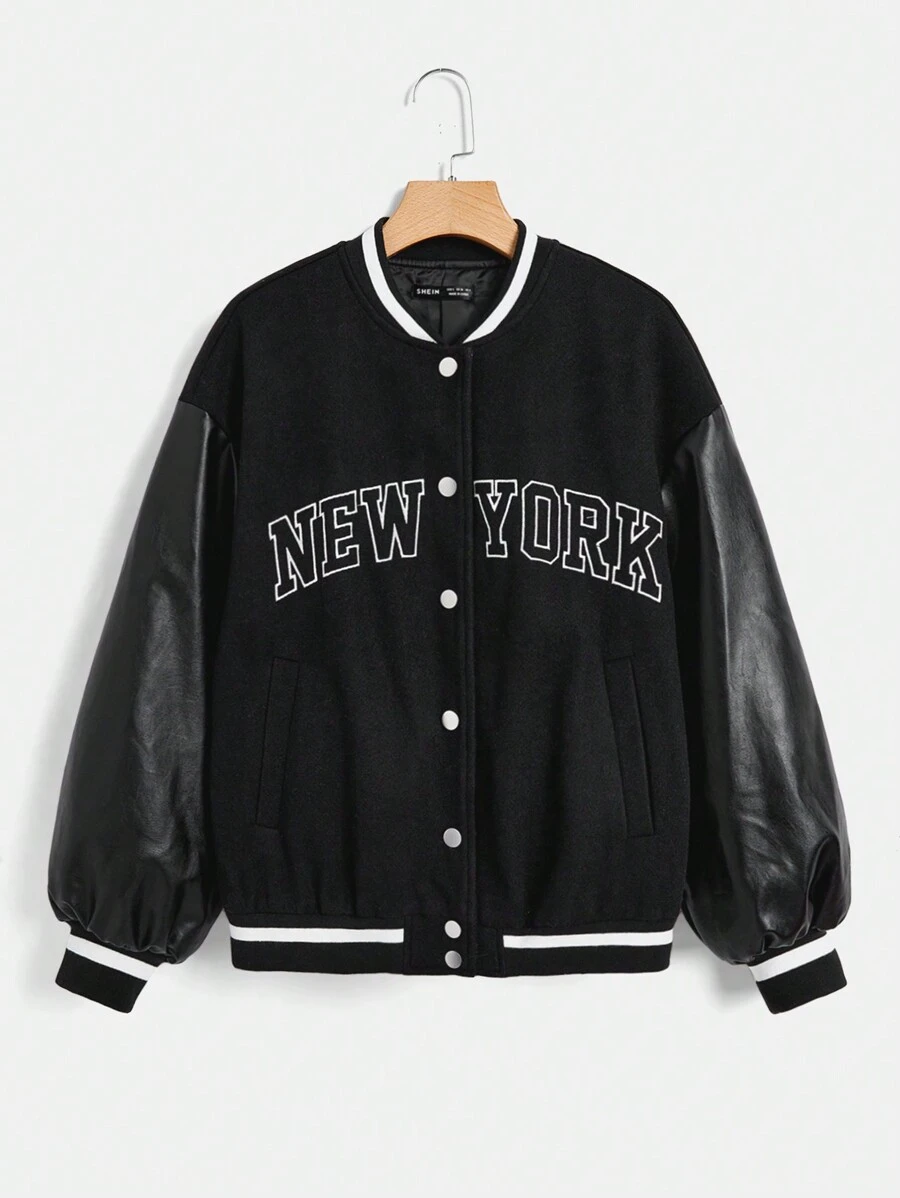 SHEIN EZwear Đồ họa Chữ cái Sọc trang trí Thả vai Áo khoác Không có Áo ba lỗ - màu đen - Xem 1