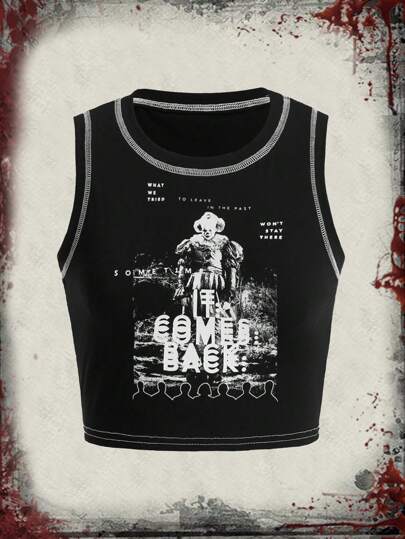 IT Chapter Two | ROMWE Top tank ribete con puntada con letra con estampado de figura