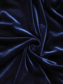 BizChic Plus V Neck Lantern Sleeve Velvet Tee - Navy Blue - View 4