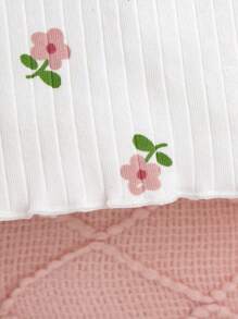 Chicas Bebé 2 piezas Camiseta con estampado floral ribete con fruncido tejida de canalé - Multicolor - Ver 3