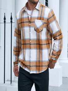 Manfinity Homme Men Plus Plaid Print Patched Pocket Overcoat - Multicolor - View 6