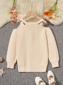 SHEIN Tween Girl Cold Shoulder Button Front Cardigan
