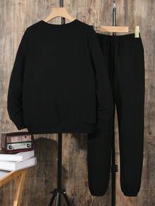 男大童字母圖案衛衣和衛褲無毛衣 - 黑色 - 查看 2