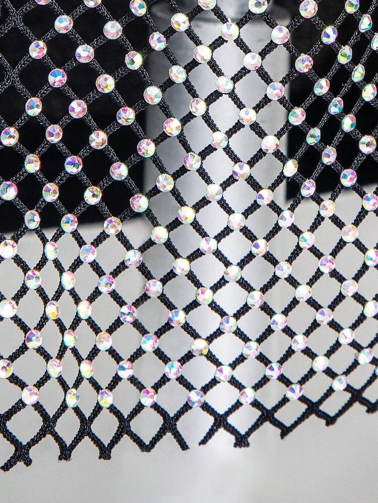 Plus Rhinestone Mesh Halter Dress