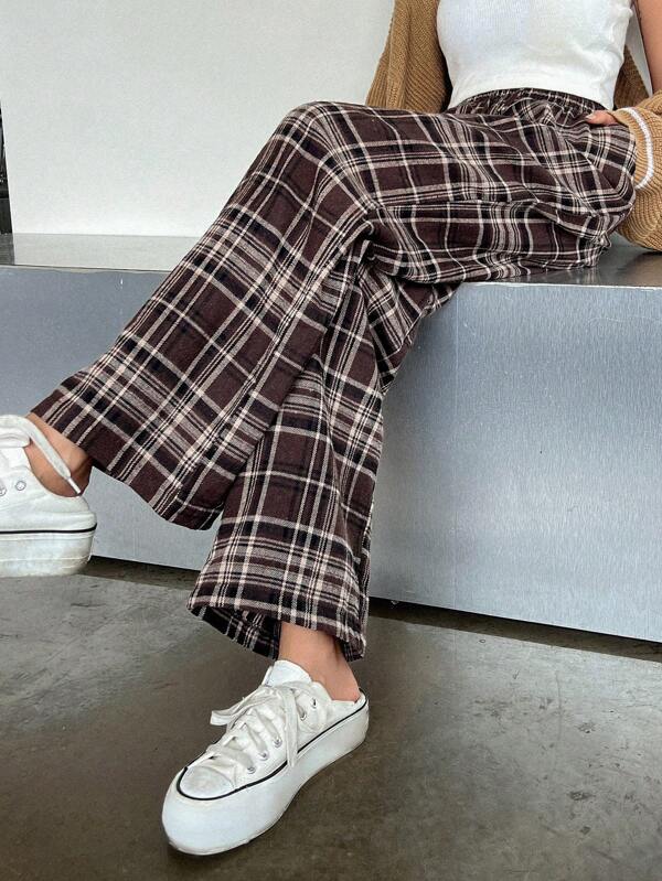 DAZY Plaid Print Wide Leg Pants