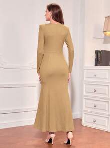 Modelyn 前鏤空魚尾裙下擺洋裝 - 卡其色 - 查看 2